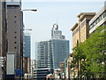 View of two new buildings on Whitechapel Road from Commercial Road