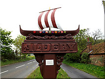 TM4593 : Aldeby Village sign by Geographer