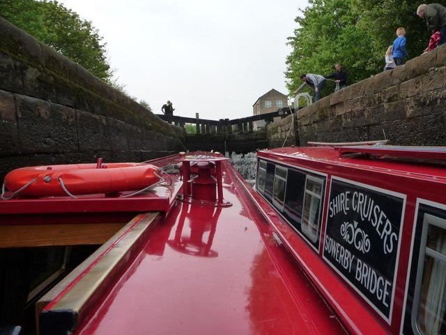 Two narrowboats in Lock 1, Rochdale Canal