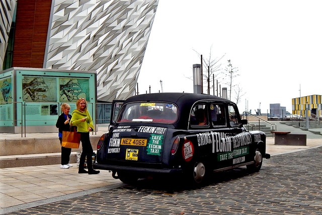 Belfast - Titanic Quarter - Black Taxi covered with Messages