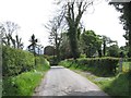 Carrickgallogly Road approaching a right hand junction with a private farm road