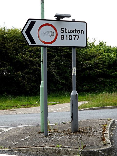 Roadsign on the B1077 Stuston Lane