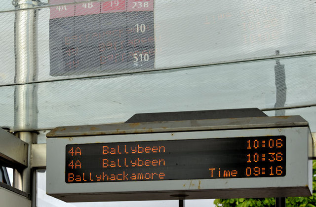 Bus information display, Ballyhackamore, Belfast (June 2014)