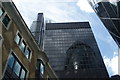 View of the Heron Tower and reflection of the Gherkin in the tower block on Bury Court