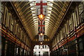 View of the ceiling of Leadenhall Market from the passage leading out into Gracechurch Street