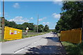 ST0279 : Yellow gates at the entrance road to a quarry near Talygarn by Jaggery