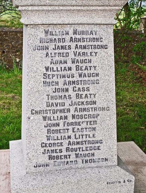 Names on the war memorial at The Knowe Church