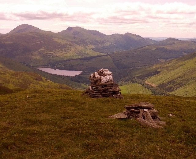 "The Cairn" on Meall Buidhe with Loch Tay beyond