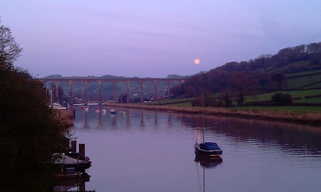 Calstock Viaduct with moon rising