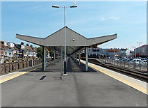 SY6779 : Island platform canopy at Weymouth railway station by Jaggery