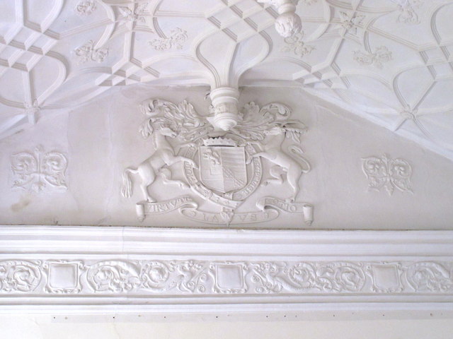 Plasterwork coat of arms at Trerice