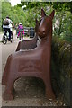 SD9927 : Combined bench and sculpture, Black Pit Lock, Hebden Bridge by Christopher Hilton