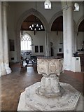 TM4249 : Font in St Bartholomew's church, Orford by David Smith