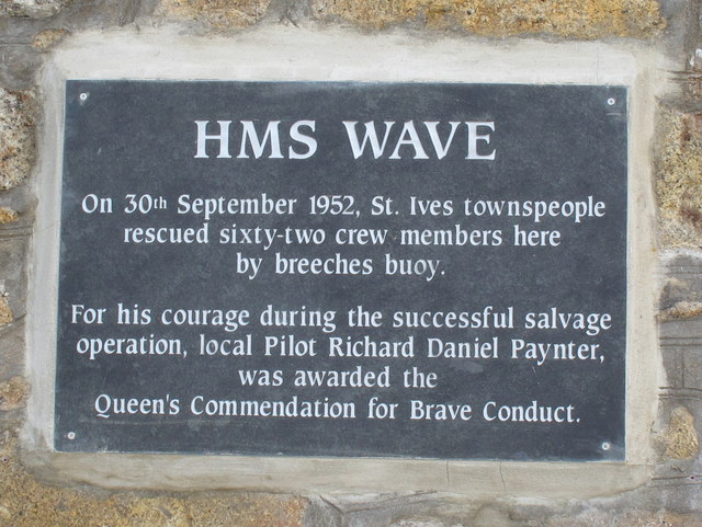 HMS Wave rescue plaque, St Ives, Cornwall