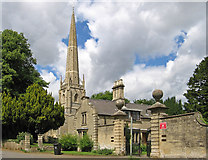 SK9348 : Caythorpe - South Lodge and church spire by Dave Bevis