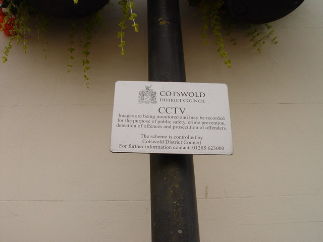 CCTV notice on a lamp post in Long Street Tetbury