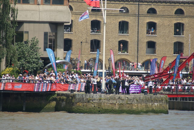 View of a band playing in St. Katharine Docks