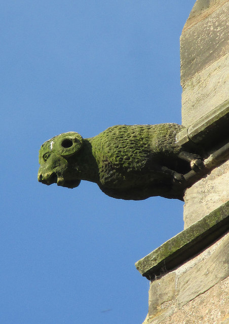 Shirley: carved ram on St Michael's tower