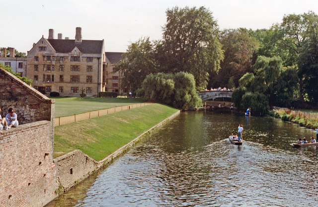 Cambridge: up the River Cam at the Backs, past King's College, 1990