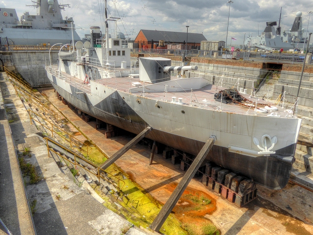 Portsmouth Historic Naval Dockyard, HMS M33 in Dazzle Camouflage