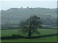 SN9985 : Mid Wales farmland in heavy rain by Andrew Hill