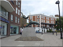 TQ2777 : Chelsea Embankment: dolphin and child statue by Basher Eyre