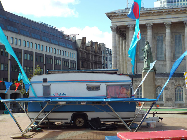 NoFit State caravan and trampoline, Victoria Square, Birmingham