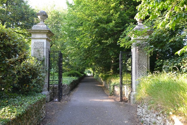 South side of gate pillars on a path to Forde House, Newton Abbot