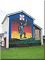 Cuchulainn Mural on the shop at Shankill Parade