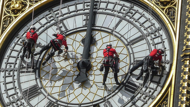 Cleaning the Clock face "Big Ben", Elizabeth Tower, Palace of Westminster