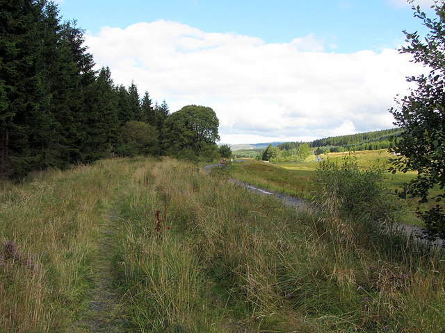 Trackbed of Border Counties Railway alongside road to Saughtree