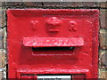 Victorian postbox, Ladysmith Road / Kimberley Road, BN2 - royal cipher and aperture