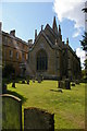 St Mary Magdalene church, Sherborne: east end of church and adjacent Sherborne House