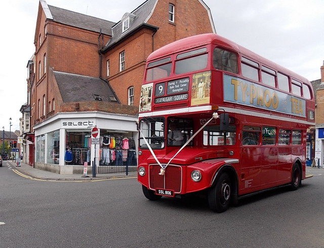Red Routemaster bus in Melton Mowbray town centre