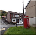 Damaged red phonebox, Pontycymer