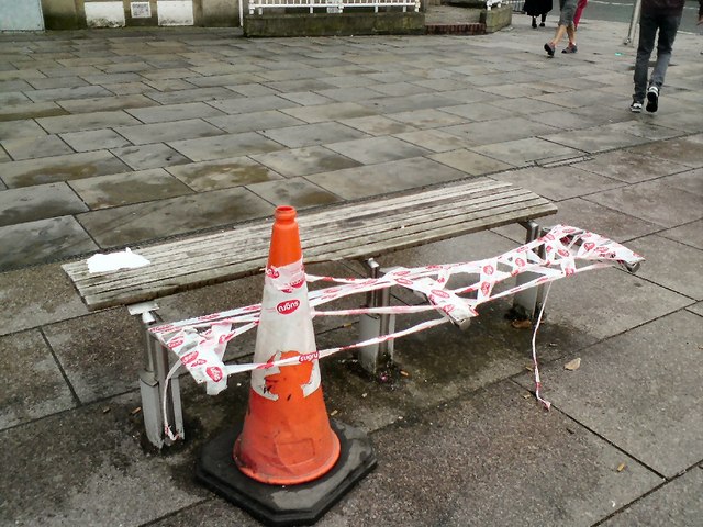 Cone and broken bench