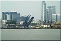 View of the opening West India Dock bridge from Greenwich Peninsula