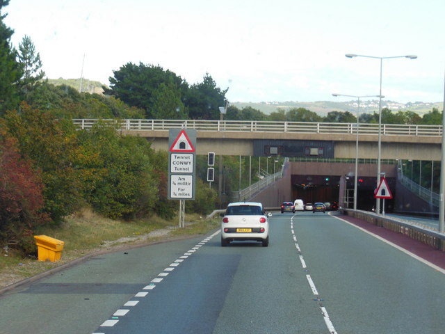 The A55 enters the Conwy Tunnel