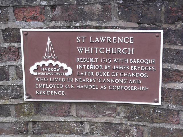 Plaque, St Lawrence Church, Whitchurch Lane, Edgware