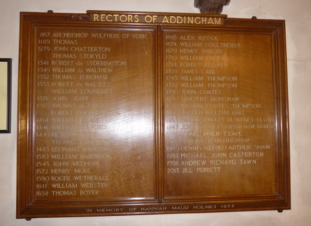 St Peter, Addingham: incumbency board