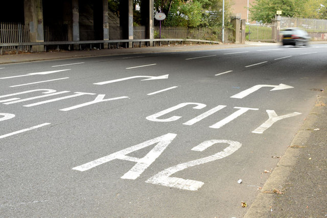 Road markings, Greencastle, Belfast (September 2014)