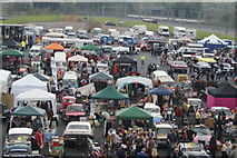 TQ3884 : Looking down into the Classic Car Boot Sale from the walkway leading into the Olympic Park #4 by Robert Lamb