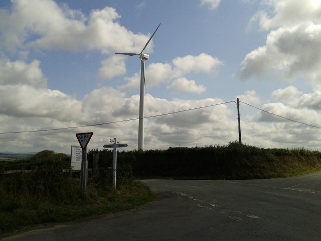 Crossroads and wind turbine