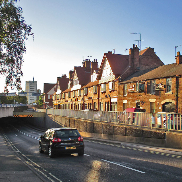 Nottingham Road: evening sunlight on the Liversage almshouses