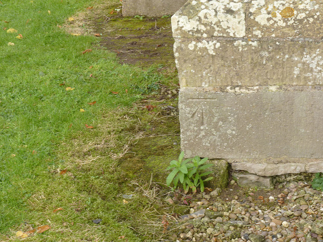 Bench mark, St Peter's Church, Hayton