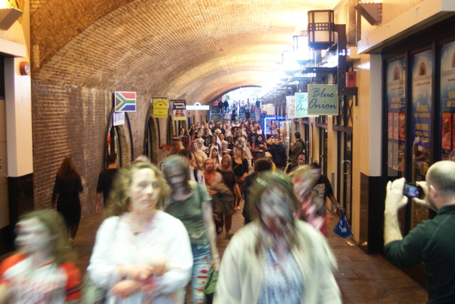 View of the zombies passing through the Arches Shopping Centre