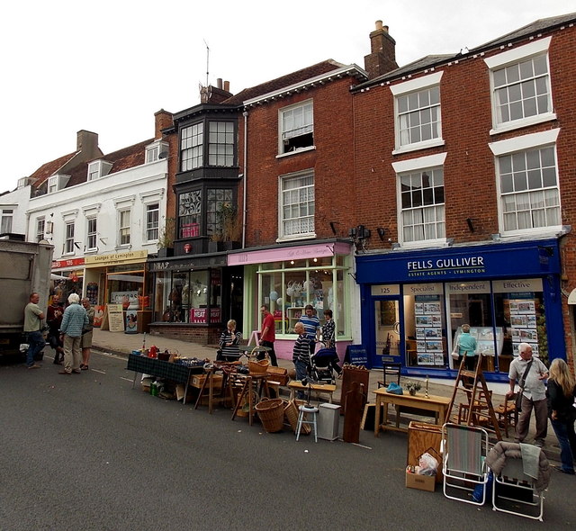 Fells Gulliver office and market stalls in High Street, Lymington
