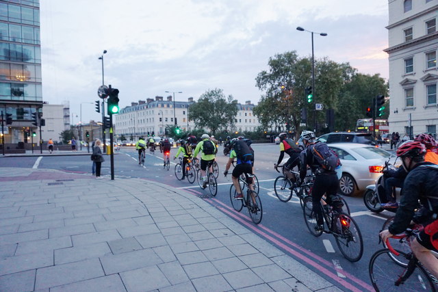 Bikes about to cross Vauxhall Bridge Road