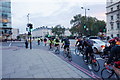 TQ3078 : Bikes about to cross Vauxhall Bridge Road by Bill Boaden