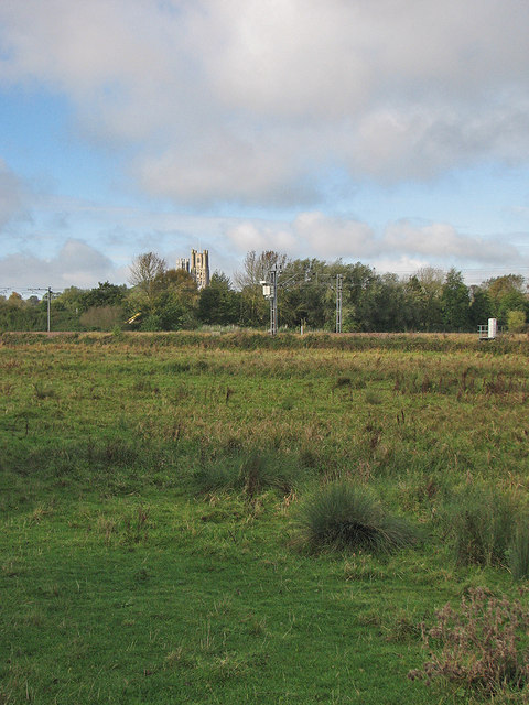 Water meadows, railway and Ely Cathedral